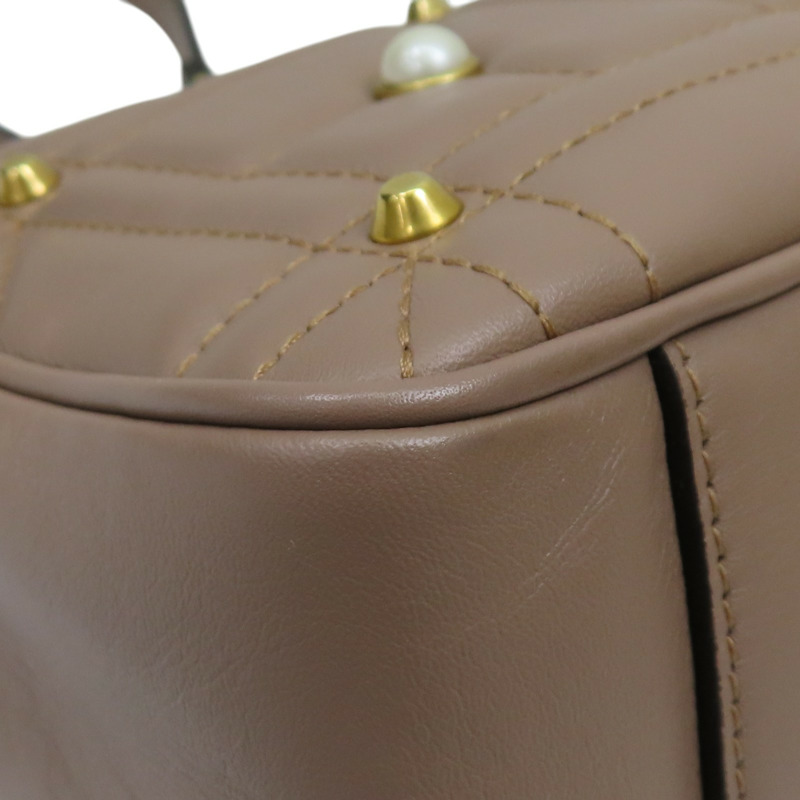 藕粉色 牛皮 珍珠 鉚釘 GG Marmont 肩背包【GUCCI 古馳】 443497-14