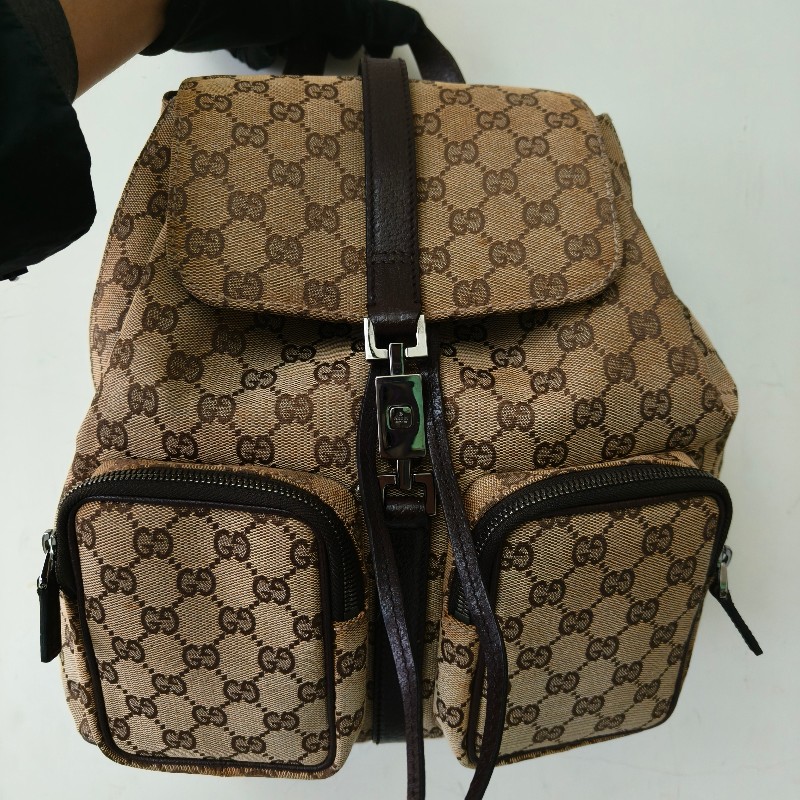 ㊣✨GUCCI✨（附防塵袋）古馳 GG 滿版 老花 帆布 皮革 口袋 束口 賈姬包 後背包/二手包/保證正品🌳二手樹屋🌳-2