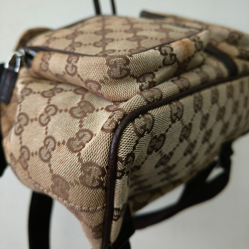 ㊣✨GUCCI✨（附防塵袋）古馳 GG 滿版 老花 帆布 皮革 口袋 束口 賈姬包 後背包/二手包/保證正品🌳二手樹屋🌳-9
