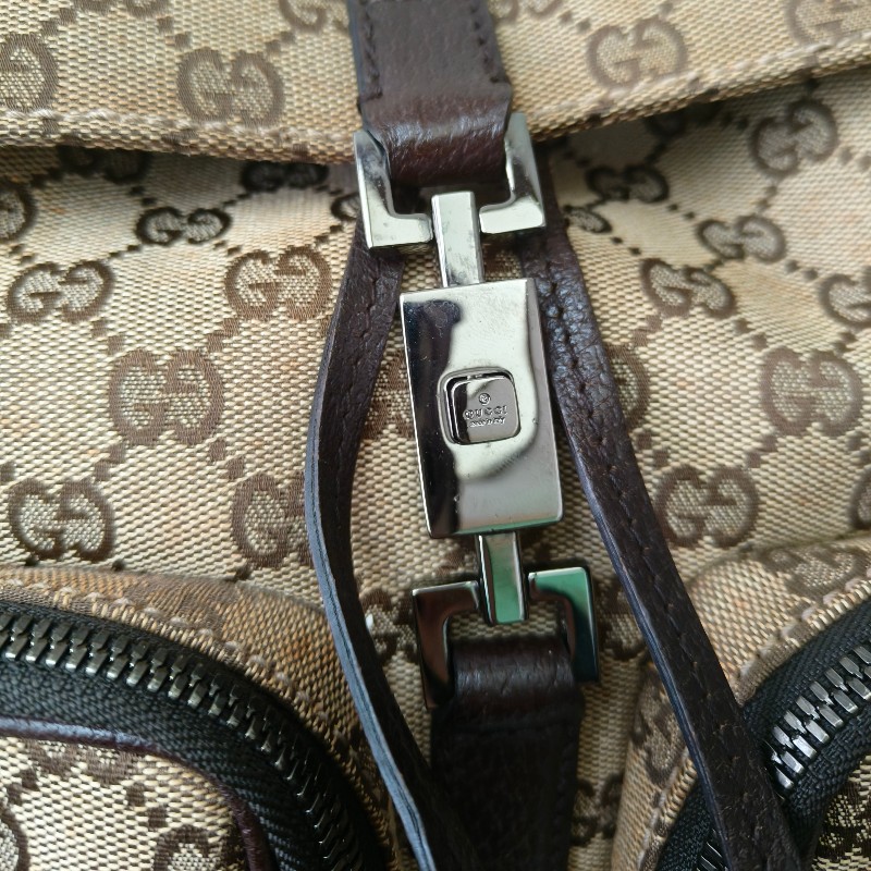 ㊣✨GUCCI✨（附防塵袋）古馳 GG 滿版 老花 帆布 皮革 口袋 束口 賈姬包 後背包/二手包/保證正品🌳二手樹屋🌳-13