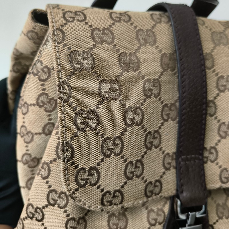 ㊣✨GUCCI✨（附防塵袋）古馳 GG 滿版 老花 帆布 皮革 口袋 束口 賈姬包 後背包/二手包/保證正品🌳二手樹屋🌳-20