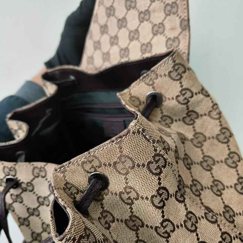 ㊣✨GUCCI✨（附防塵袋）古馳 GG 滿版 老花 帆布 皮革 口袋 束口 賈姬包 後背包/二手包/保證正品🌳二手樹屋🌳-43