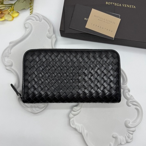 BOTTEGA VENETA BV 經典編織黑色拉鍊長夾
