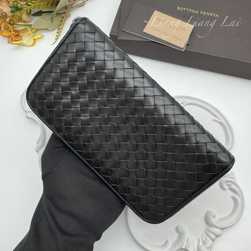 BOTTEGA VENETA BV 經典編織黑色拉鍊長夾-16