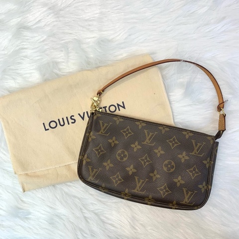 復古感 中古LV老花 Monogram金扣手挽袋