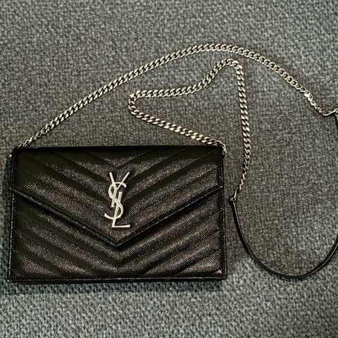 聖羅蘭 YSL WOC 粒面皮革信封袋式鏈條錢包/魚子醬/手拿 斜背包
