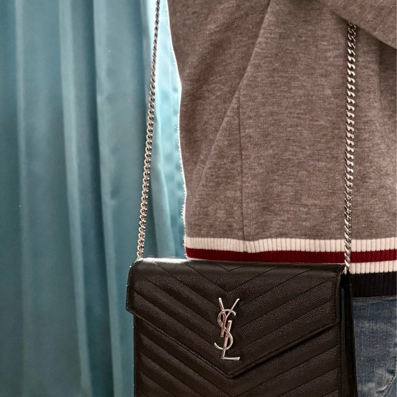 聖羅蘭 YSL WOC 粒面皮革信封袋式鏈條錢包/魚子醬/手拿 斜背包-4