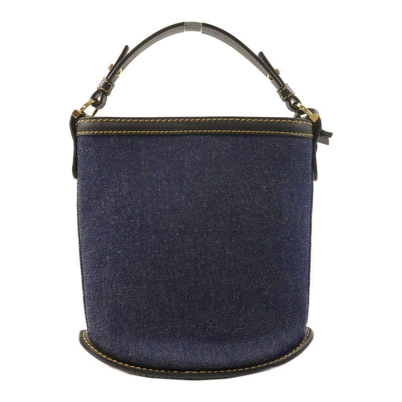 Delvaux 牛仔布/牛皮皮革Pin Mini Denim Bucket Bag金扣手挽袋-1