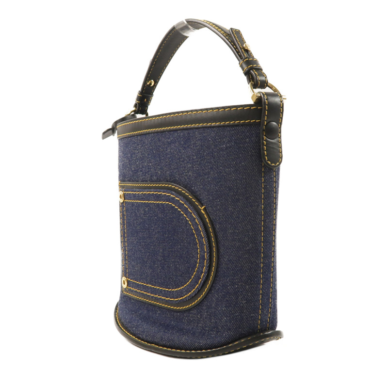 Delvaux 牛仔布/牛皮皮革Pin Mini Denim Bucket Bag金扣手挽袋-2