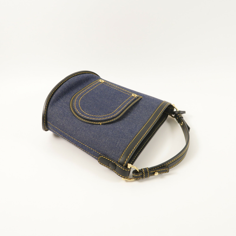 Delvaux 牛仔布/牛皮皮革Pin Mini Denim Bucket Bag金扣手挽袋-7