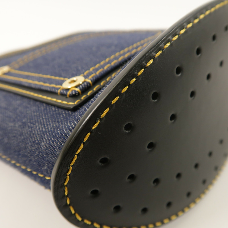 Delvaux 牛仔布/牛皮皮革Pin Mini Denim Bucket Bag金扣手挽袋-10