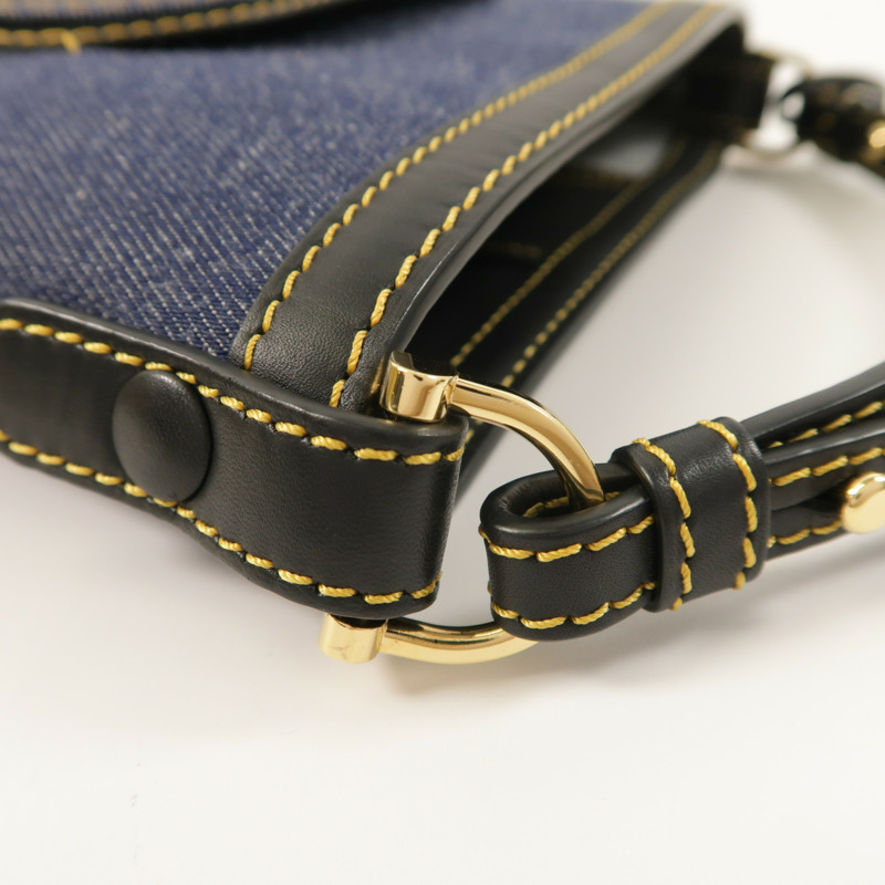 Delvaux 牛仔布/牛皮皮革Pin Mini Denim Bucket Bag金扣手挽袋-13