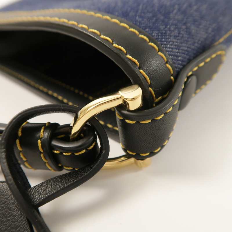Delvaux 牛仔布/牛皮皮革Pin Mini Denim Bucket Bag金扣手挽袋-14
