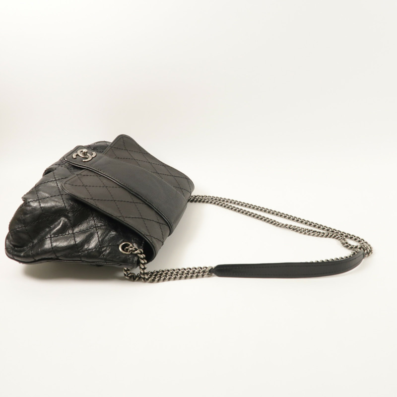CHANEL 牛皮皮革Chain Shoulder銀扣鏈帶肩背袋-10