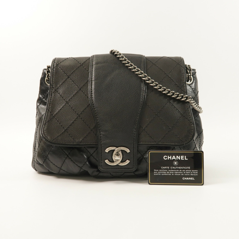 CHANEL 牛皮皮革Chain Shoulder銀扣鏈帶肩背袋-11