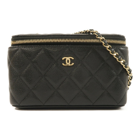 CHANEL 牛皮皮革Vanity Case金扣鏈帶肩背袋