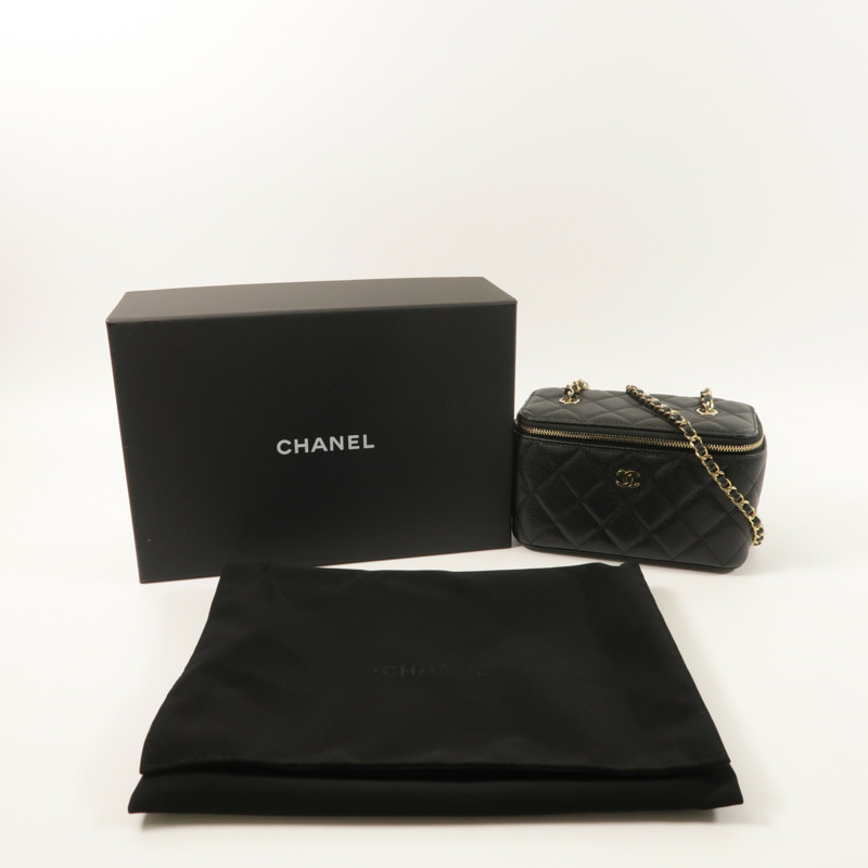 CHANEL 牛皮皮革Vanity Case金扣鏈帶肩背袋-8