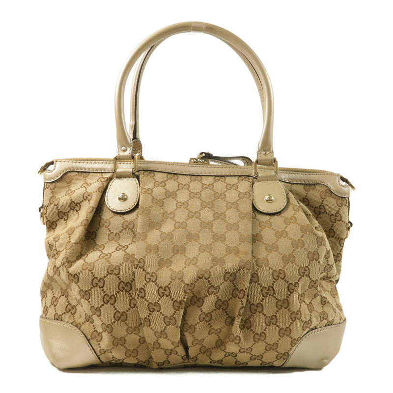 GUCCI 帆布/牛皮皮革2 Way Shoulder金扣手挽肩背兩用袋-1