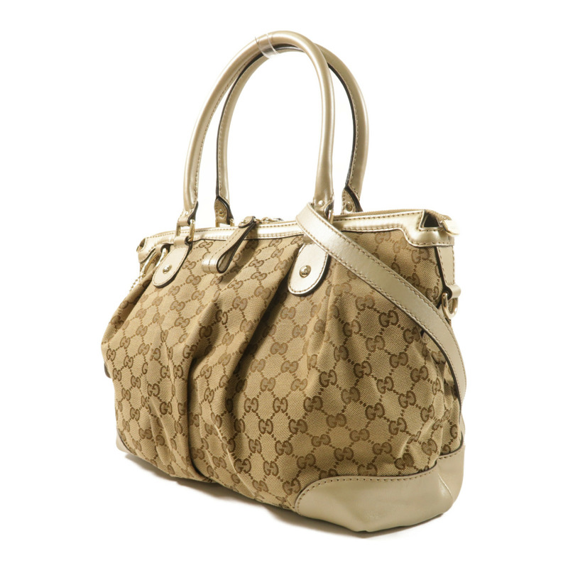 GUCCI 帆布/牛皮皮革2 Way Shoulder金扣手挽肩背兩用袋-2