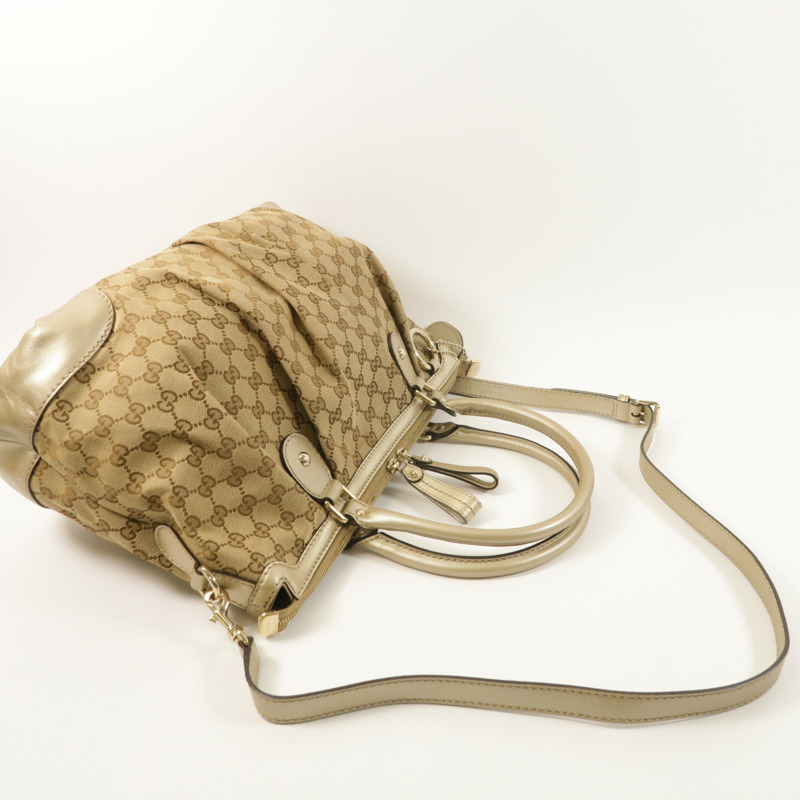 GUCCI 帆布/牛皮皮革2 Way Shoulder金扣手挽肩背兩用袋-7