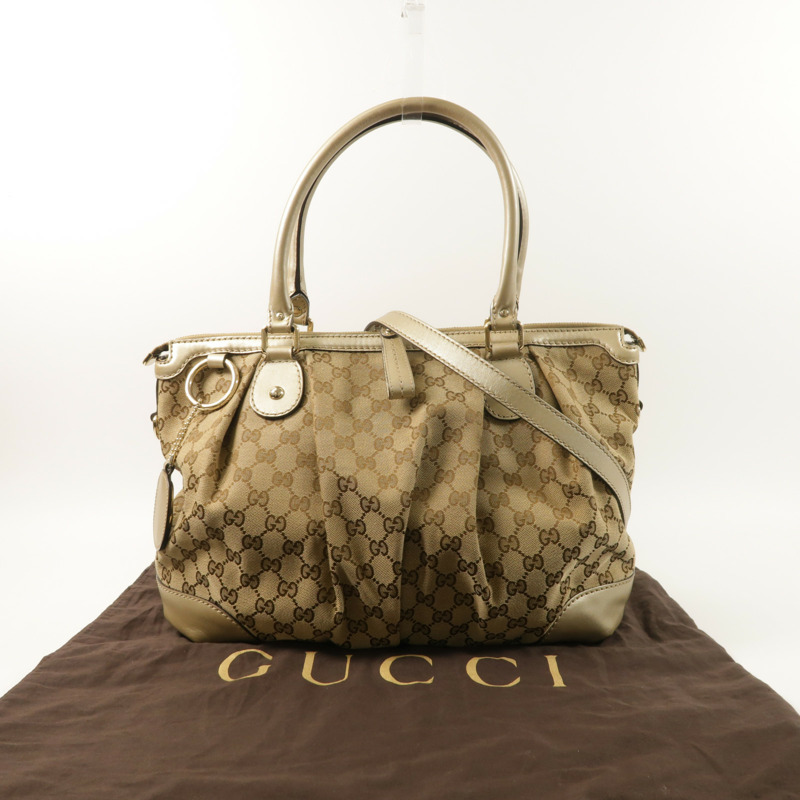 GUCCI 帆布/牛皮皮革2 Way Shoulder金扣手挽肩背兩用袋-8