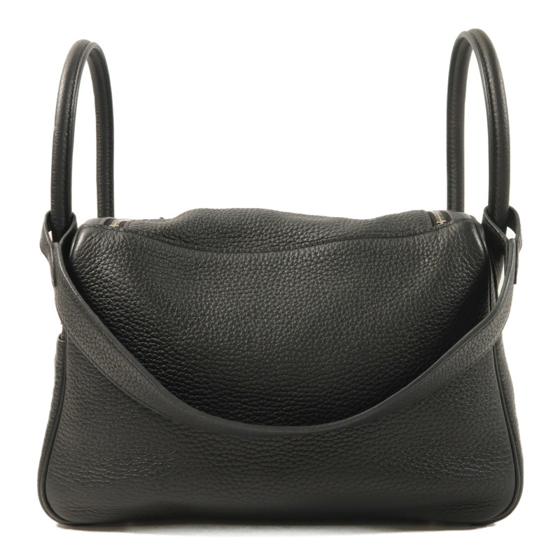 HERMES Clemence皮革Lindy 26銀扣手挽肩背兩用袋Noir-1