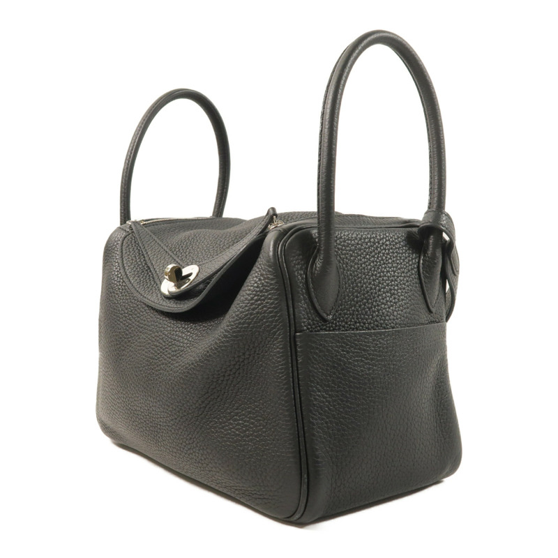 HERMES Clemence皮革Lindy 26銀扣手挽肩背兩用袋Noir-2