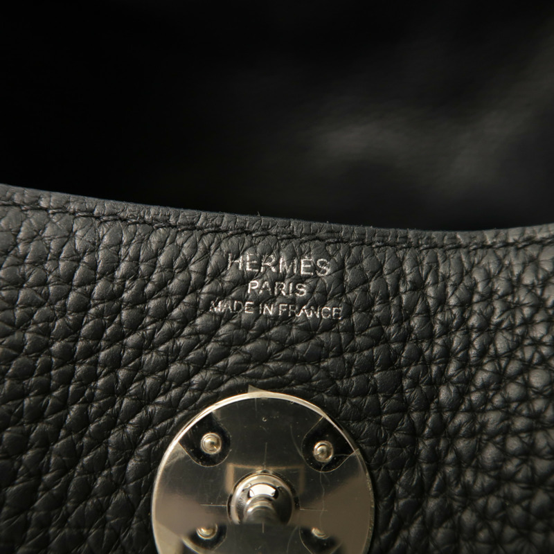 HERMES Clemence皮革Lindy 26銀扣手挽肩背兩用袋Noir-5