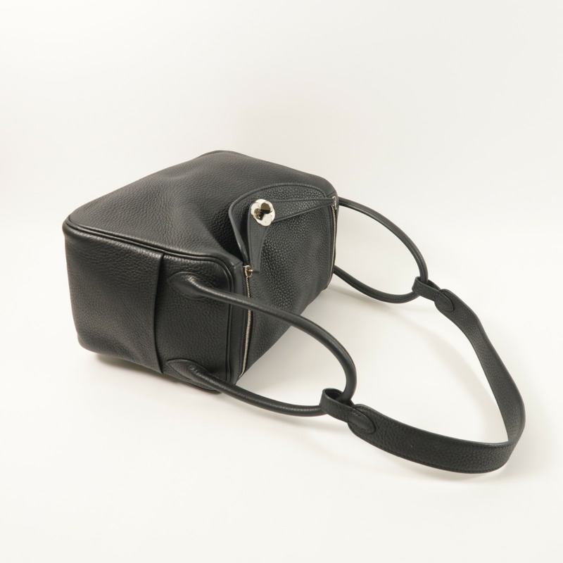 HERMES Clemence皮革Lindy 26銀扣手挽肩背兩用袋Noir-7