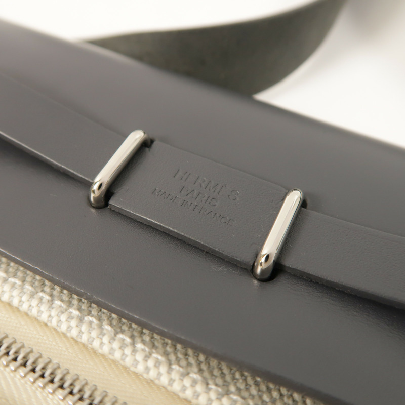 HERMES Toile H帆布/Vache Hunter皮革Mini Herbag銀扣肩背袋Ardoise-5