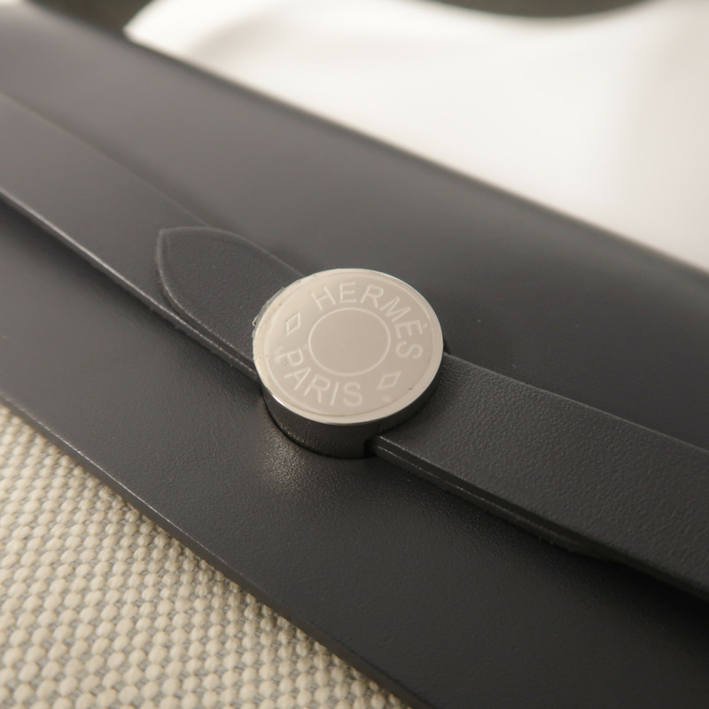 HERMES Toile H帆布/Vache Hunter皮革Mini Herbag銀扣肩背袋Ardoise-9