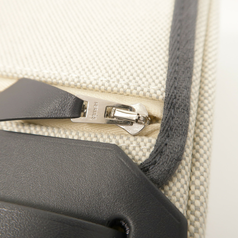 HERMES Toile H帆布/Vache Hunter皮革Mini Herbag銀扣肩背袋Ardoise-15