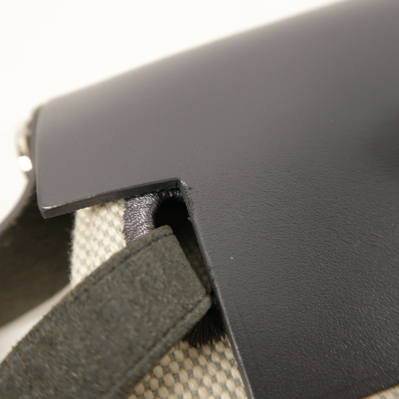 HERMES Toile H帆布/Vache Hunter皮革Mini Herbag銀扣肩背袋Ardoise-16