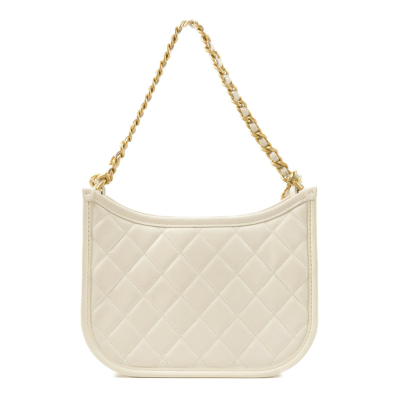 CHANEL 牛皮皮革Hobo Bag金扣鏈帶手挽肩背兩用袋-1
