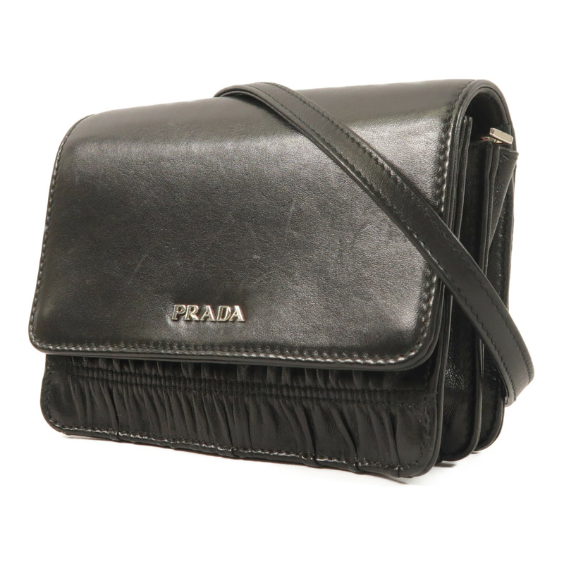 PRADA 牛皮皮革Shoulder銀扣肩背袋-2