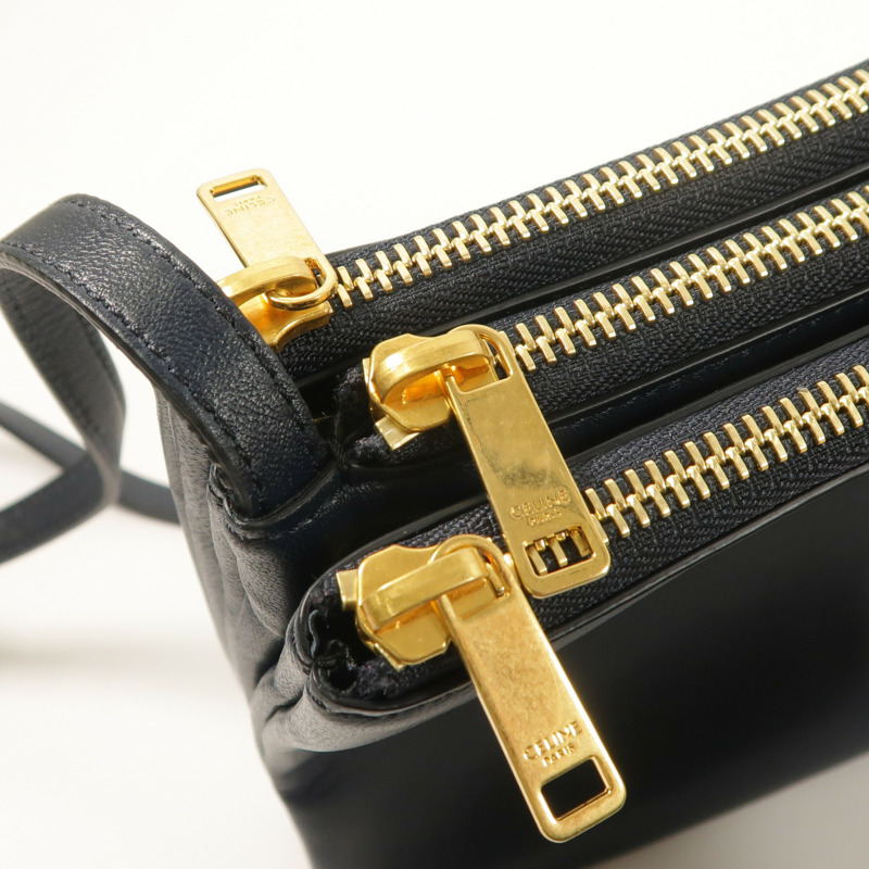 CELINE 羊皮皮革Trio金扣肩背袋-17