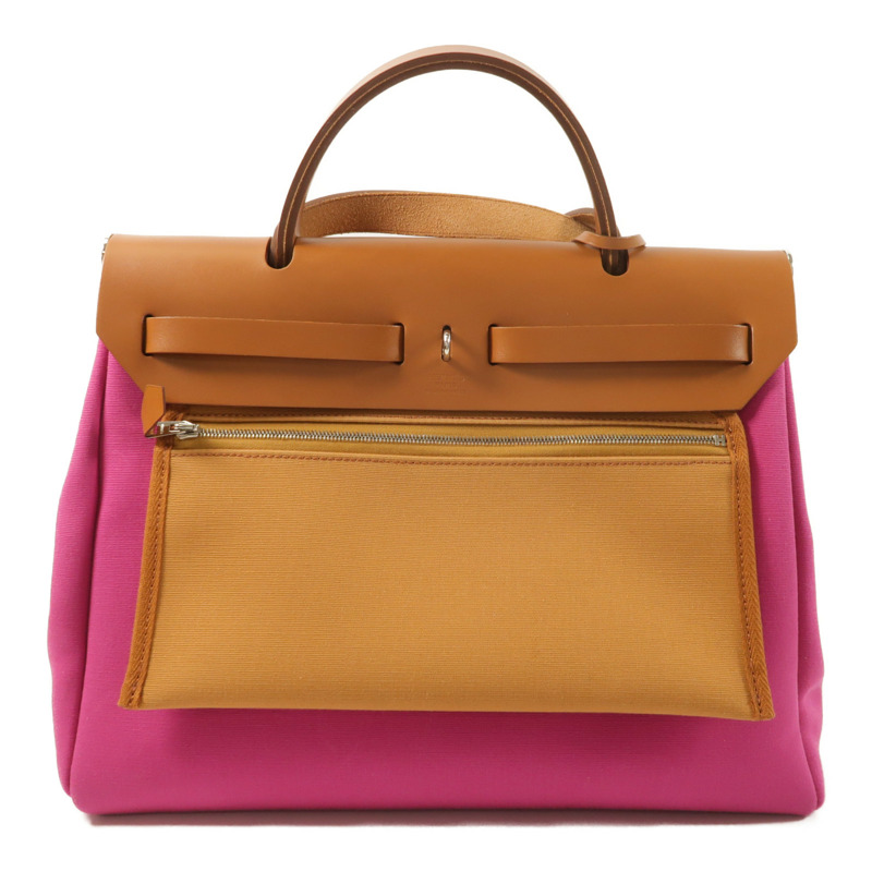 HERMES 帆布Herbag PM銀扣手挽肩背兩用袋Magnolia-1