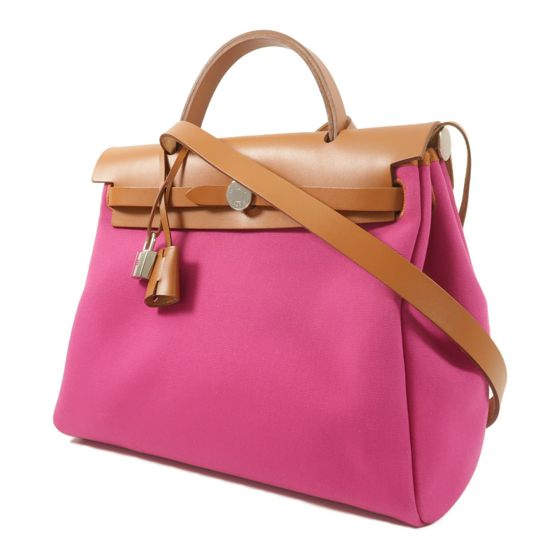 HERMES 帆布Herbag PM銀扣手挽肩背兩用袋Magnolia-2