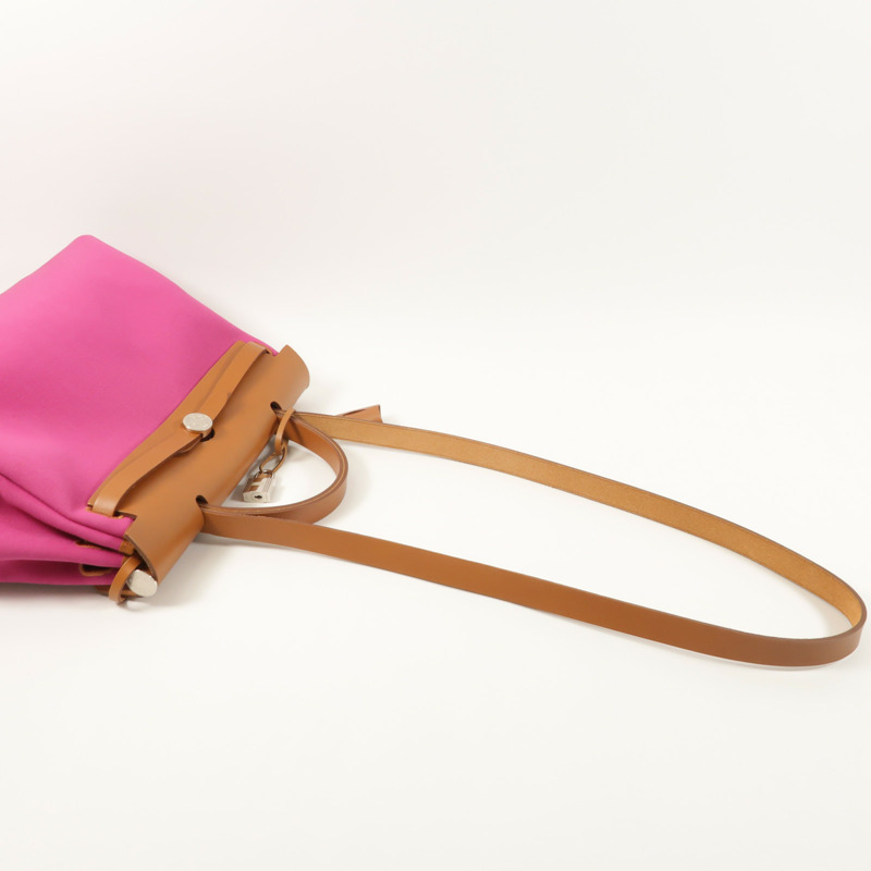 HERMES 帆布Herbag PM銀扣手挽肩背兩用袋Magnolia-7