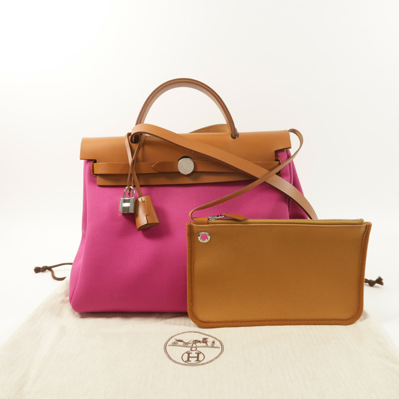 HERMES 帆布Herbag PM銀扣手挽肩背兩用袋Magnolia-8