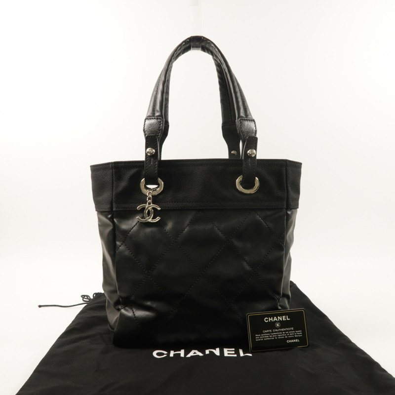 CHANEL 尼龍Paris Biarritz Tote Bag銀扣手挽袋-10