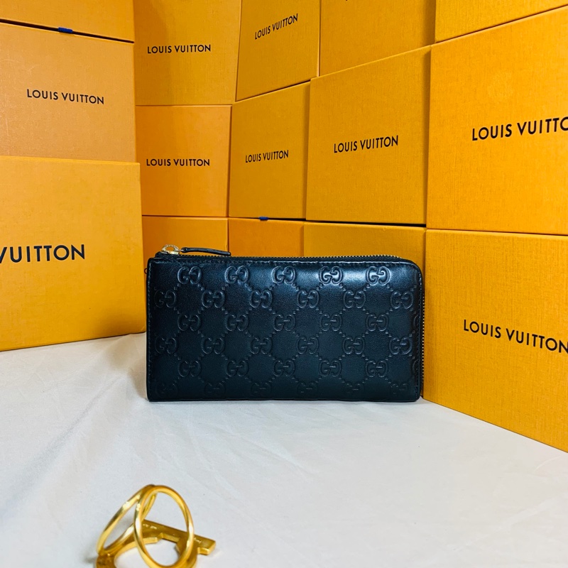 ✨經典實用 Gucci 古馳 黑老花拉鏈8卡零錢袋長夾-0