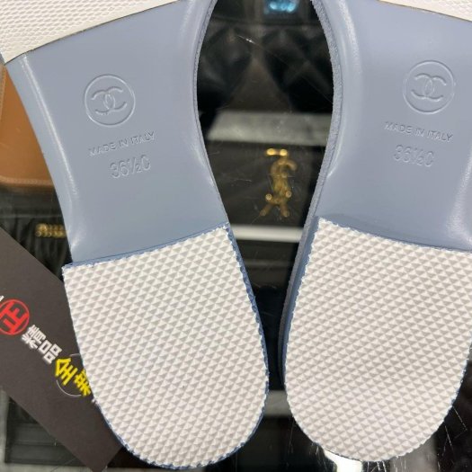 東區正精品㊣CHANEL G45499全新香奈兒藍色山茶花麂皮金雙C涼鞋拖鞋 36.5號 RZ6303-7