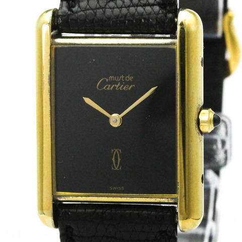 卡地亞 Must Tank 鍍金皮革石英女士腕錶 681006