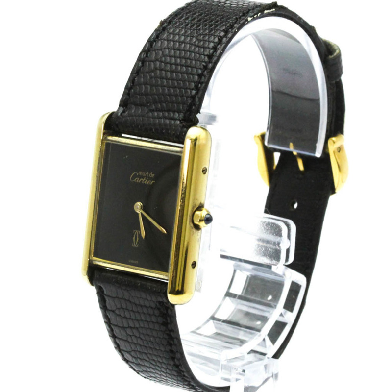 卡地亞 Must Tank 鍍金皮革石英女士腕錶 681006-1