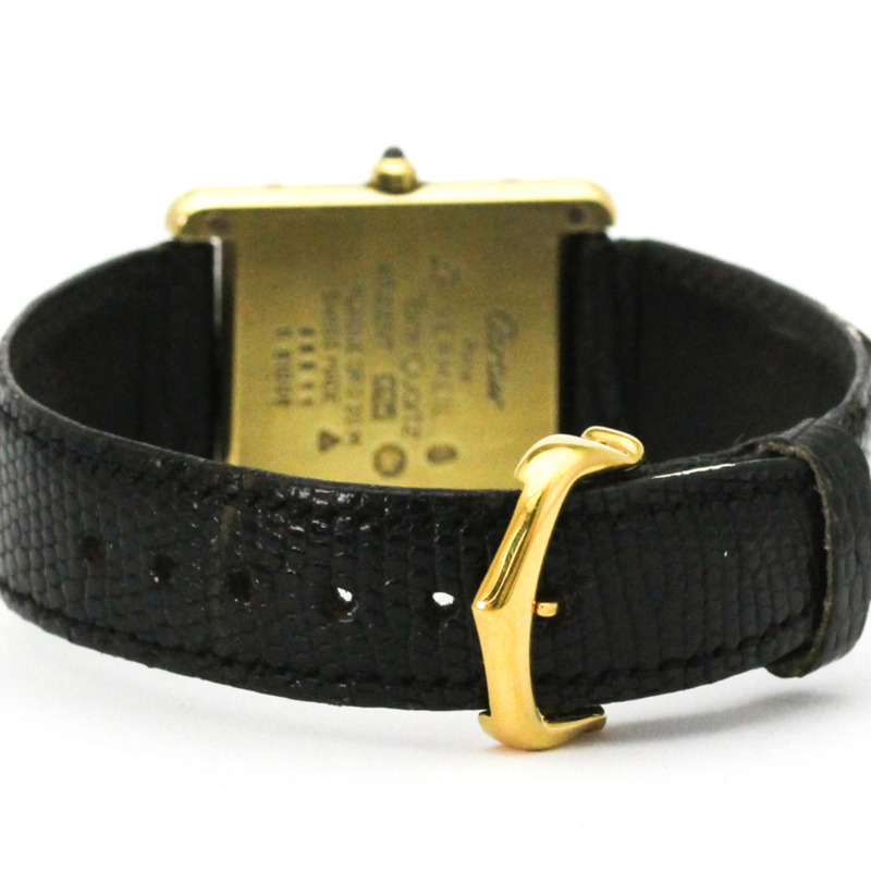 卡地亞 Must Tank 鍍金皮革石英女士腕錶 681006-4