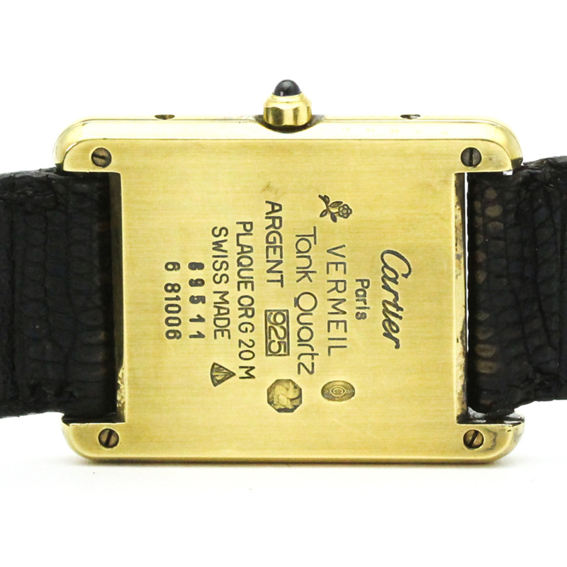 卡地亞 Must Tank 鍍金皮革石英女士腕錶 681006-6
