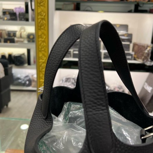 東區正精品㊣ HERMES PICOTIN 18 愛馬仕黑色銀釦水桶袋包鎖頭包手提包 W刻 RZ6308-2