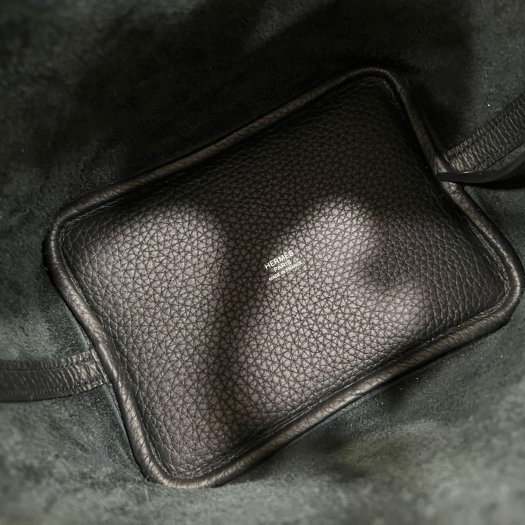 東區正精品㊣ HERMES PICOTIN 18 愛馬仕黑色銀釦水桶袋包鎖頭包手提包 W刻 RZ6308-4