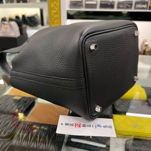 東區正精品㊣ HERMES PICOTIN 18 愛馬仕黑色銀釦水桶袋包鎖頭包手提包 W刻 RZ6308-7